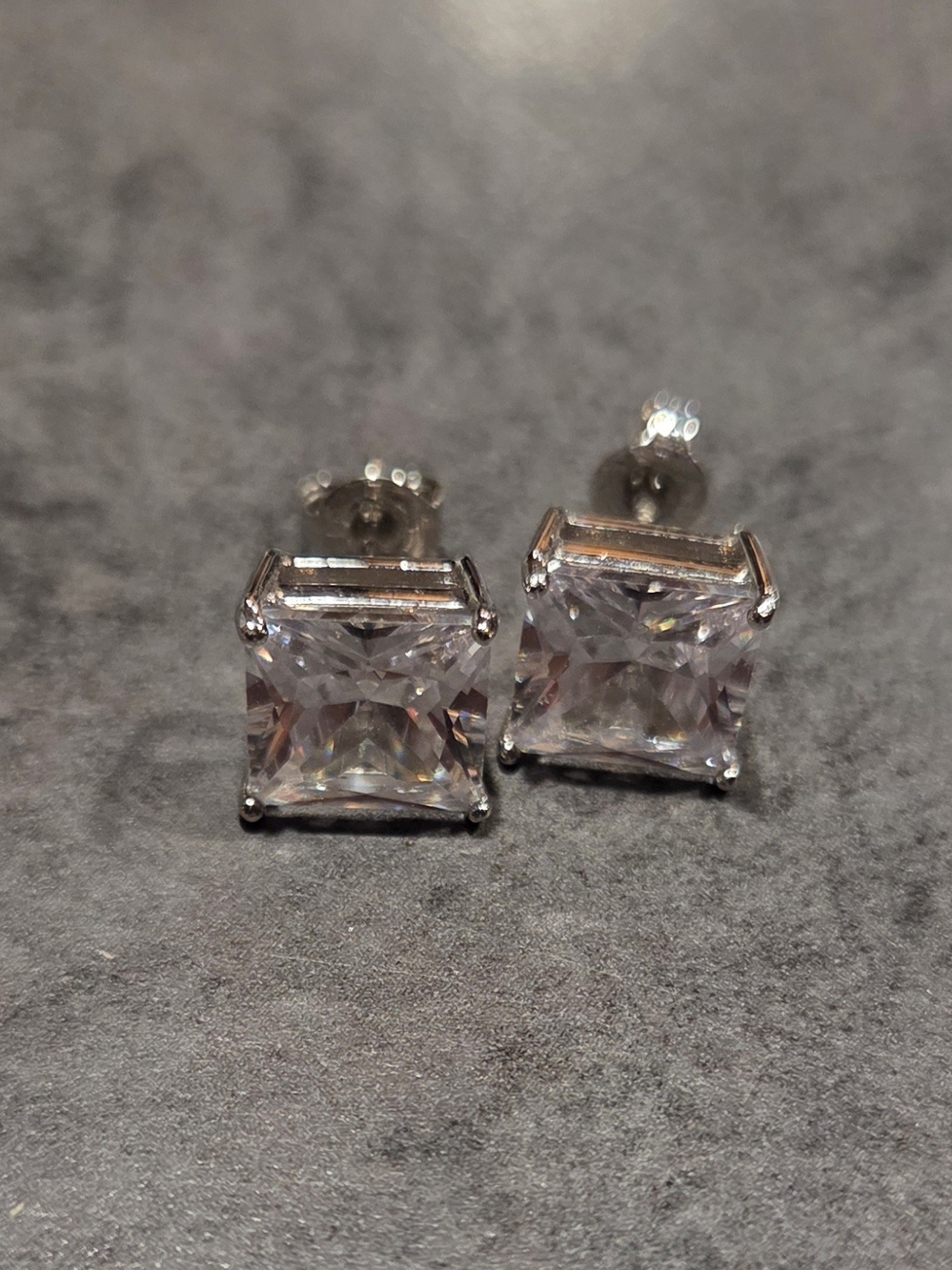 GLD 8mm Classic Square-Cut Diamond Stud Earrings - White Gold